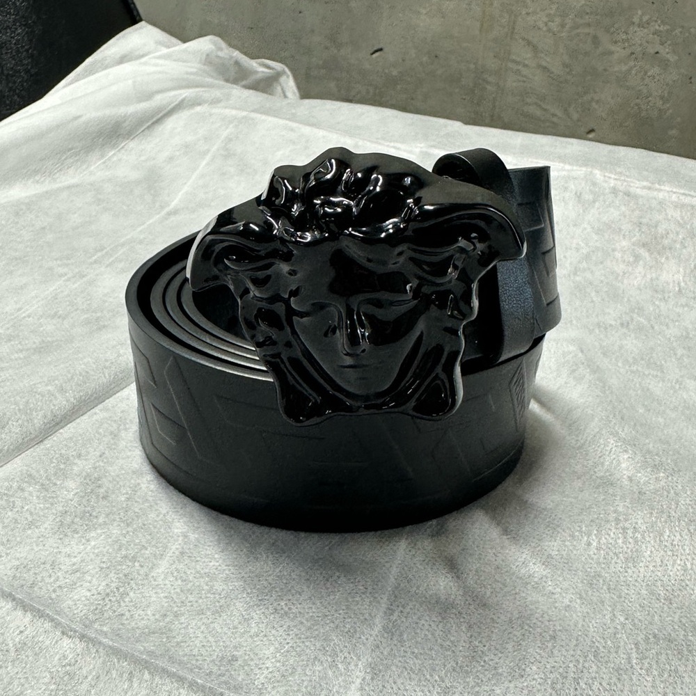 Versace Black Belt with Medusa Emblem